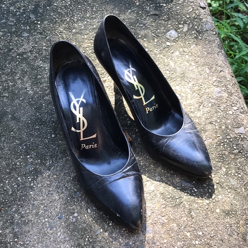 Vintage YSL black leather pumps.